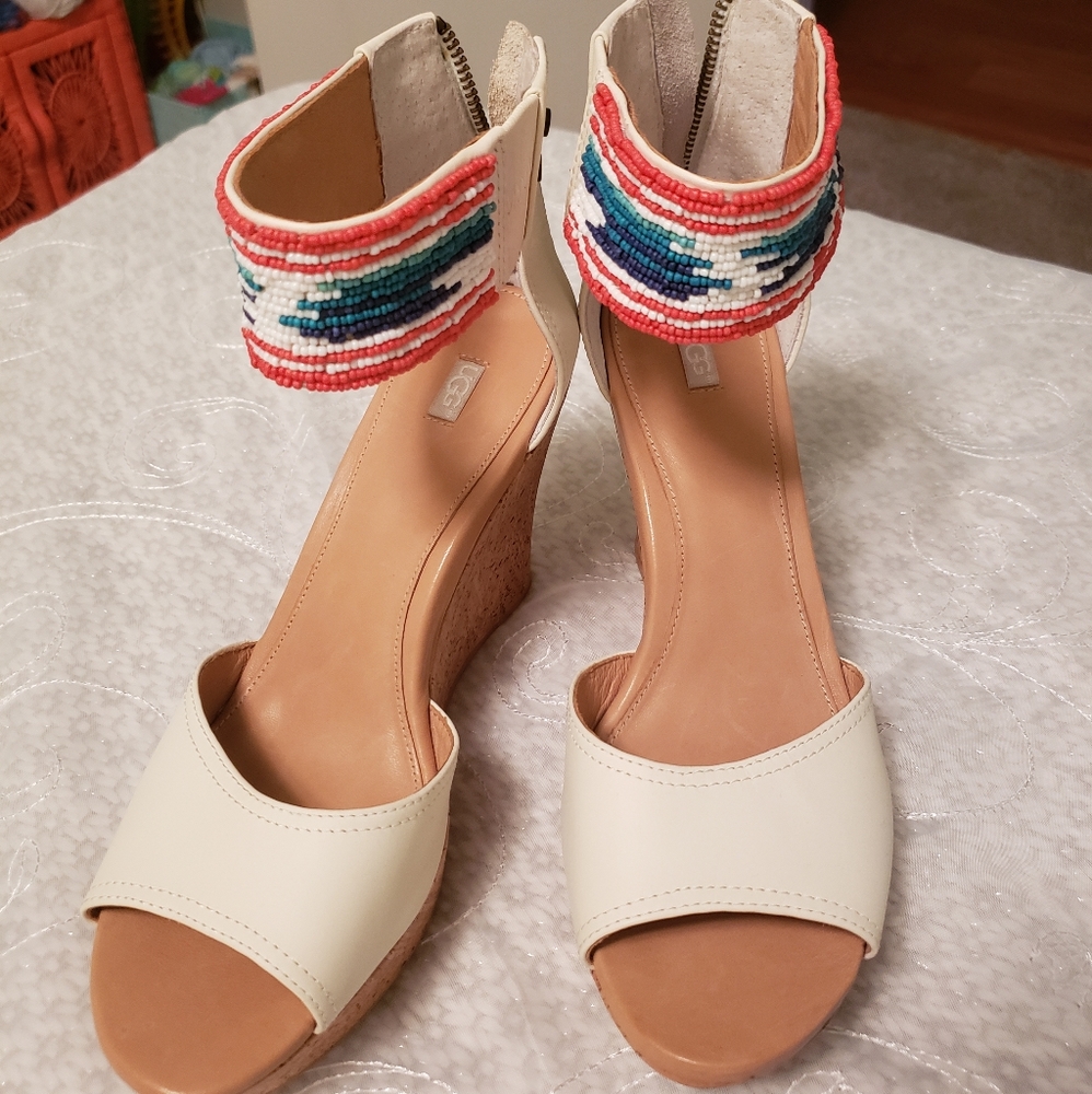 White beaded Ugg wedges